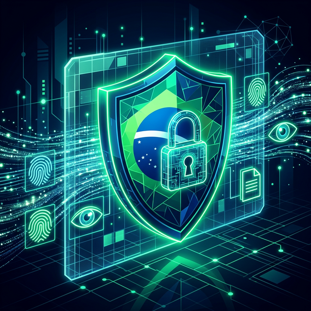 Escudo com bandeira do Brasil representando proteção LGPD para dados pessoais